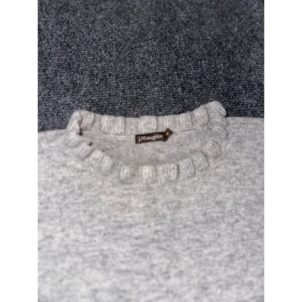 J.McLaughlin Womens 100% Cashmere Ruffle Neck Cuff Sweater Heather Gray Medium
